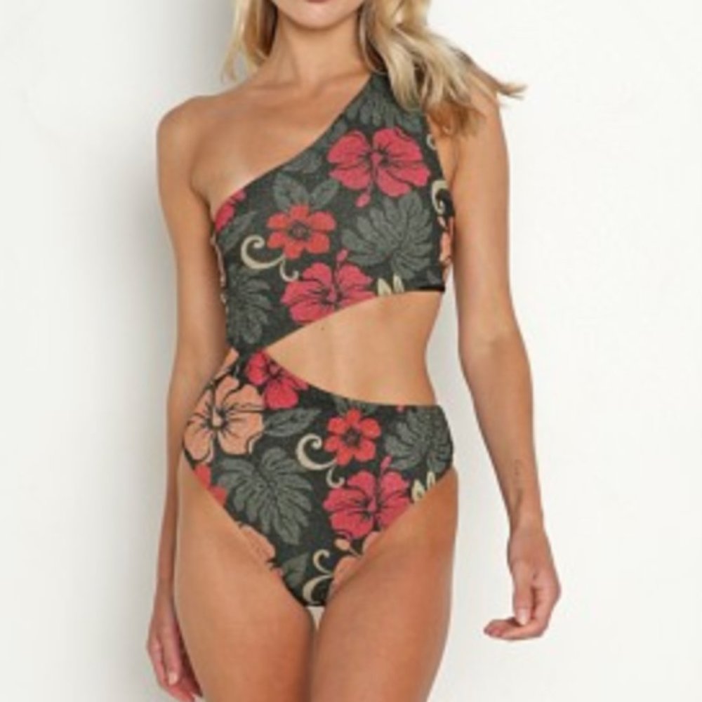 Beach Riot Celine One Piece Honolulu Hibiscus Sparkle Floral Cutout Side Size M